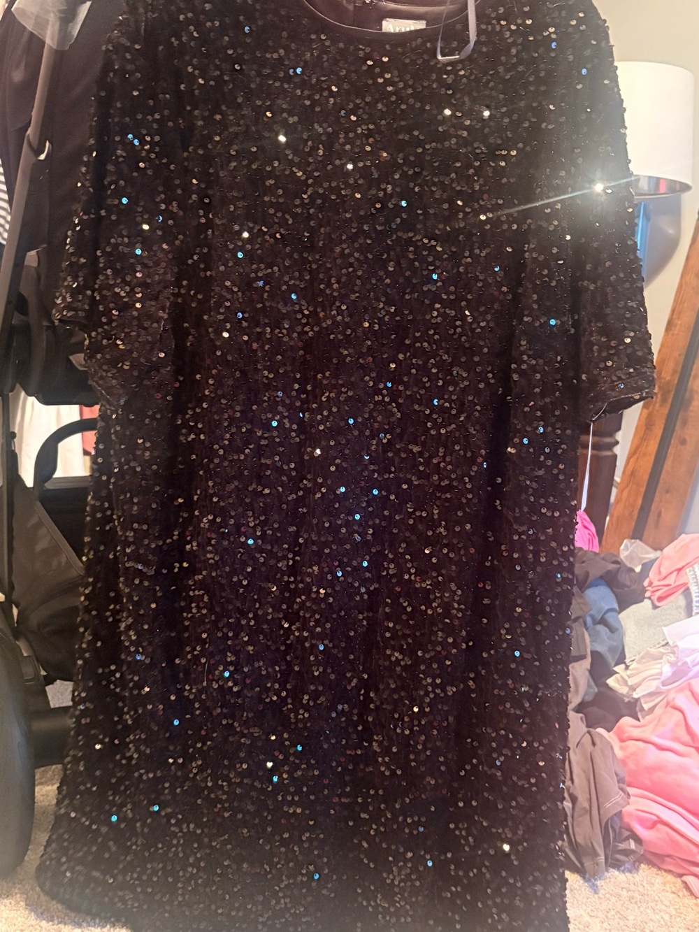 ARULA Black Sequin Short Sleeve Dress
